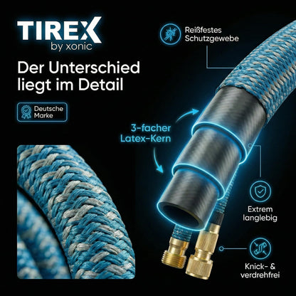 Xonic Tirex Flexibler Gartenschlauch 30 m mit 10 Strahlarten, Blau