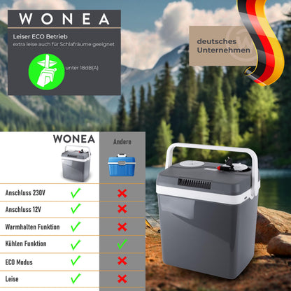 WONEA Thermoelektrische Kühlbox 32 Liter, 12V/230V, kühlt und wärmt