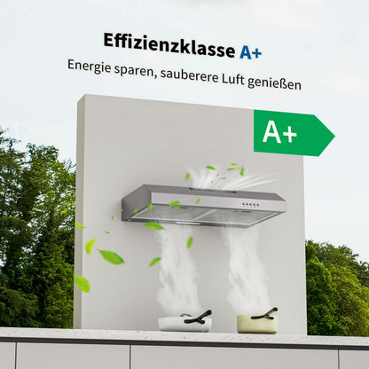 FIREGAS Dunstabzugshaube 60 cm Unterbau, Umluft & Abluft, Edelstahl