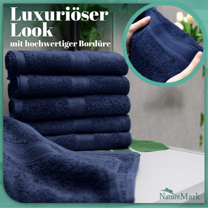 NatureMark Handtücher 8er Set Navyblau 100% Baumwolle 50x100 cm