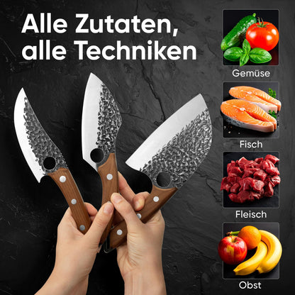 Matsato Messerset 3-teilig | Küchenmesser-Set mit Buchenholzgriff