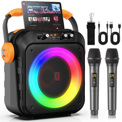 JYX MS80 Karaokemaschine mit zwei drahtlosen Mikrofonen und LED-Lichteffekten