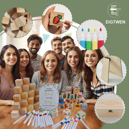 EIGTWEN Babyparty-Spiele-Set 78-teilig mit Holzblöcken und Stiften