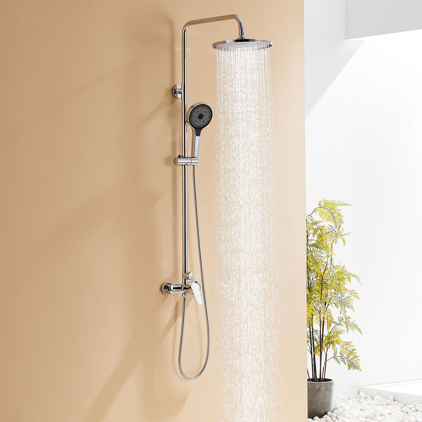Auralum Regendusche Komplettset Höhenverstellbar 1-1.39m - Chrom. Dient der Körperhygiene mit angenehmem Regenstrahl.