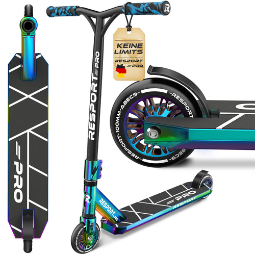 RE:SPORT REVO PRO Stunt Scooter 110 mm Rainbow Blaze mit Ständer