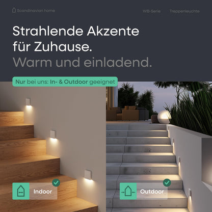 Scandinavian home 6er Set LED Treppenlicht Aussen/Innen Warmweiss