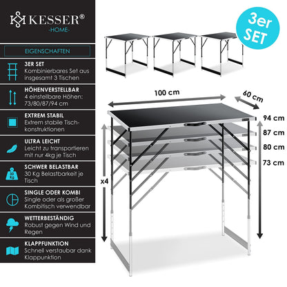 KESSER Multifunktionstisch Profi 3-teilig – Klapptisch höhenverstellbar