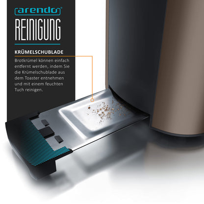 Arendo Frukost Langschlitztoaster für 4 Scheiben, Edelstahl Bronze