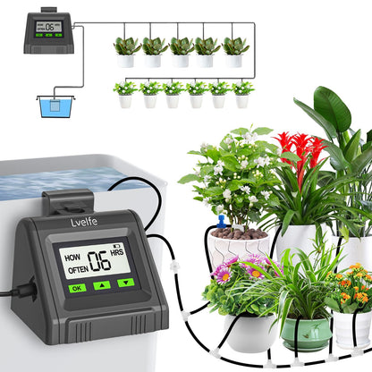 Lvelfe Automatisches Bewässerungssystem IK10P für 11 Pflanzen mit LED-Display und Mikro-Tropfern