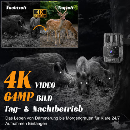 MAXDONE Wildkamera 4K 64MP mit WLAN, Nachtsicht und 6000mAh Akku