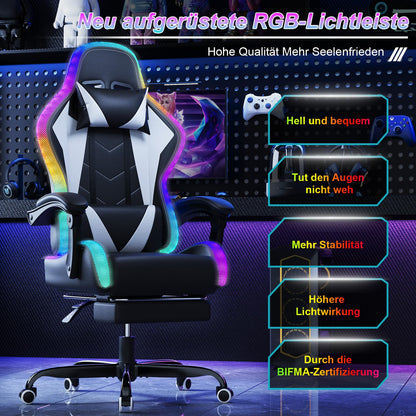 Devoko LED Gaming Stuhl ergonomisch Massagefunktion - Weiss