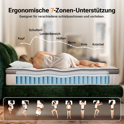 TXO Taschenfederkernmatratze 140x200 cm, H3, 7-Zonen, 25 cm hoch