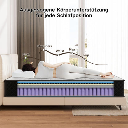 Matoresu Taschenfederkernmatratze 140x200 cm H4 mit Memory Foam