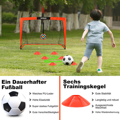 CATCHLUCK Fussballtor Kinder Pop Up 2er Set mit Fussball und Kegeln