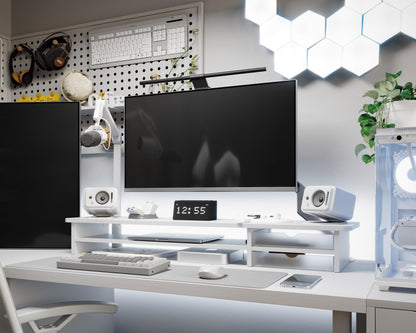 Fenge Dual Monitorständer Riser – 2 Schubladen 108cm Weiss
