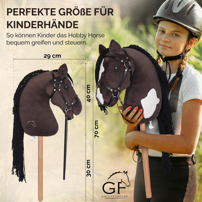GaloppFreude Hobby Horse Steckenpferd Braunschecke mit Trense, A3