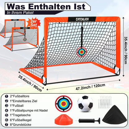 CATCHLUCK Fussballtor Kinder Pop Up 2er Set mit Fussball und Kegeln