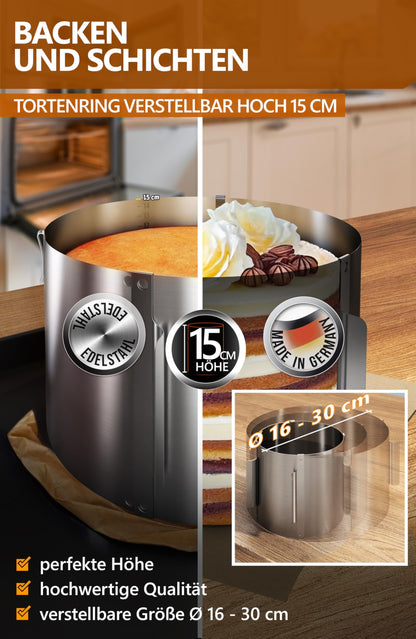 4smile Torten-Zubehör-Set 24-teilig mit Tortenring und Spritzbeutel
