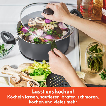 BELLA Antihaft-Kochgeschirr-Set 21-teilig mit Glasdeckeln, schwarz