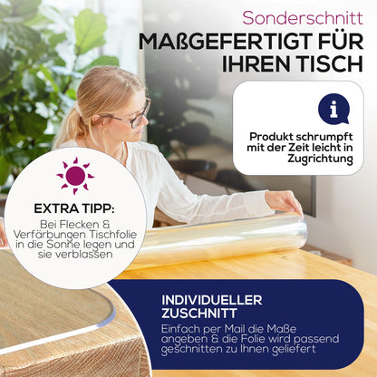 BEAUTEX Tischschutzfolie transparent 2 mm mit Schrägkante 90x150 cm