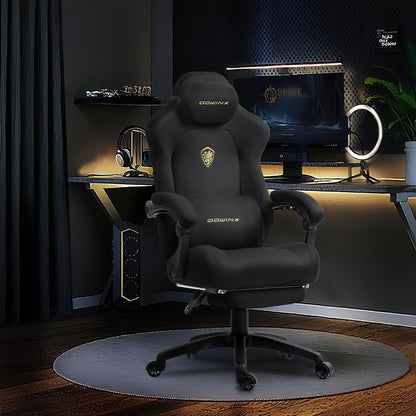 Dowinx Titan Gaming Stuhl mit Fussstütze, Mikrofaser-Velours, Schwarz