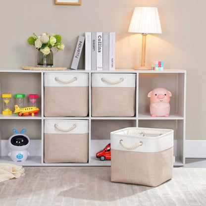Mangata Aufbewahrungsbox Stoff 33x38x33 cm khaki-weiss 4er Pack