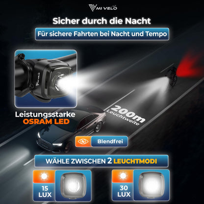 MIVELO Fahrradlicht Set mit Bremslicht, StVZO zugelassen, USB-C