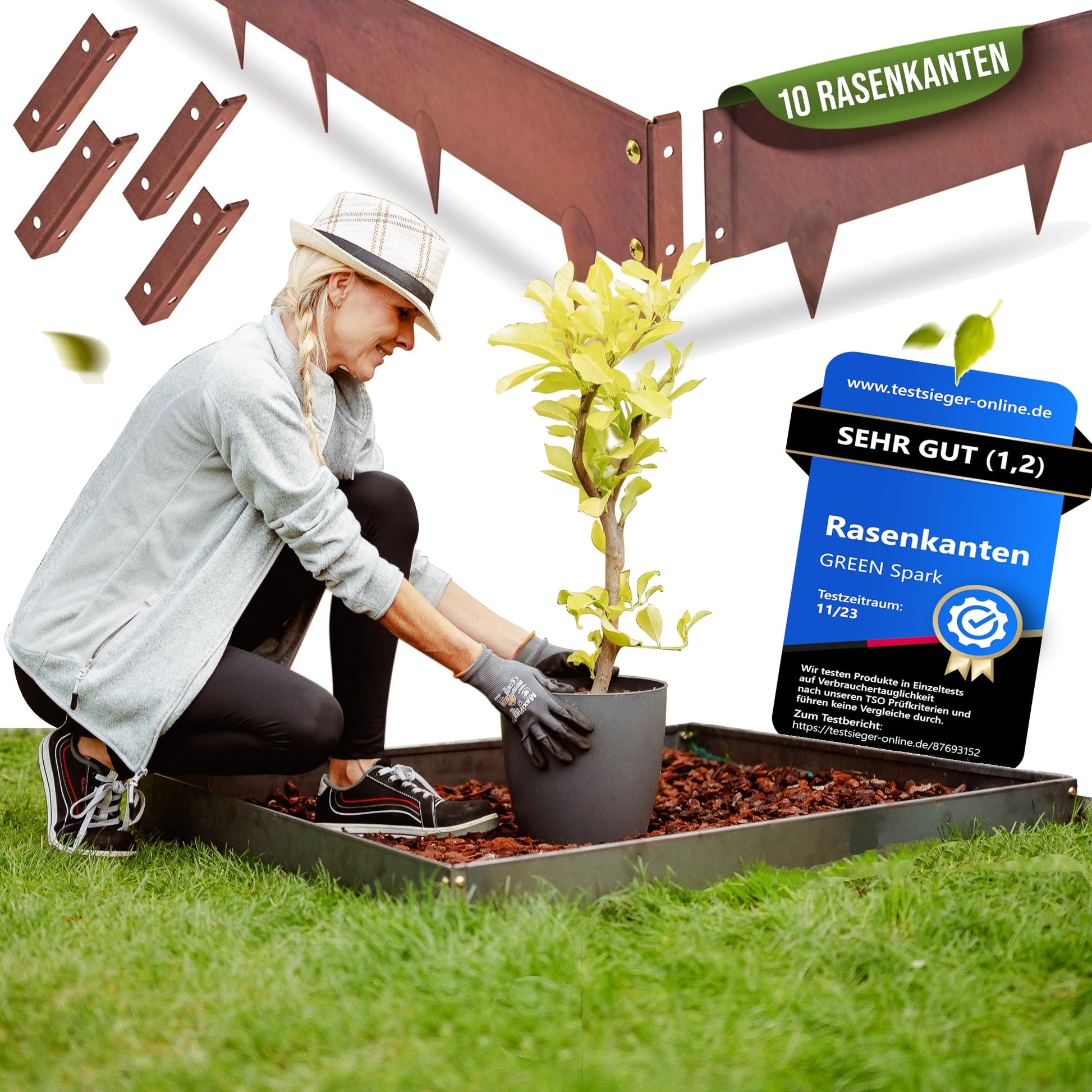GREEN Spark Cortenstahl Rasenkante – 10x 1m Schneckenschutz: Rostbraune Cortenstahl-Leiste, oben abgekantet. Trennt Rasen von Beeten und schützt vor Schnecken.
