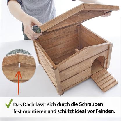 Hecht zooprinz Igelhaus aus Massivholz, winterfest, mit Boden und Dach