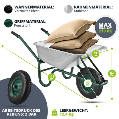 Juskys Garden Schubkarre - 100L Volumen verzinkt Silber