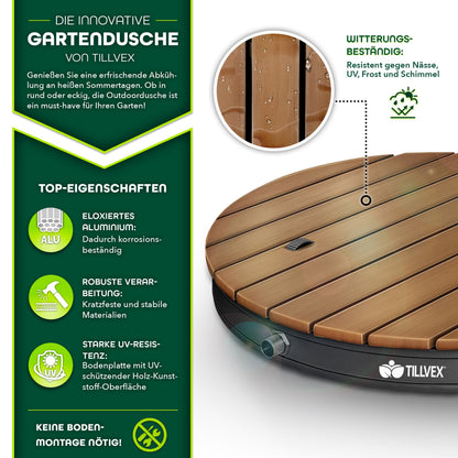 tillvex Gartendusche rund, Bodendusche mit Fussrad, Anthrazit