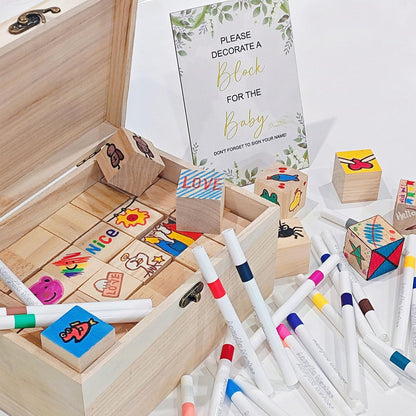 EIGTWEN Babyparty-Spiele-Set 78-teilig mit Holzblöcken und Stiften