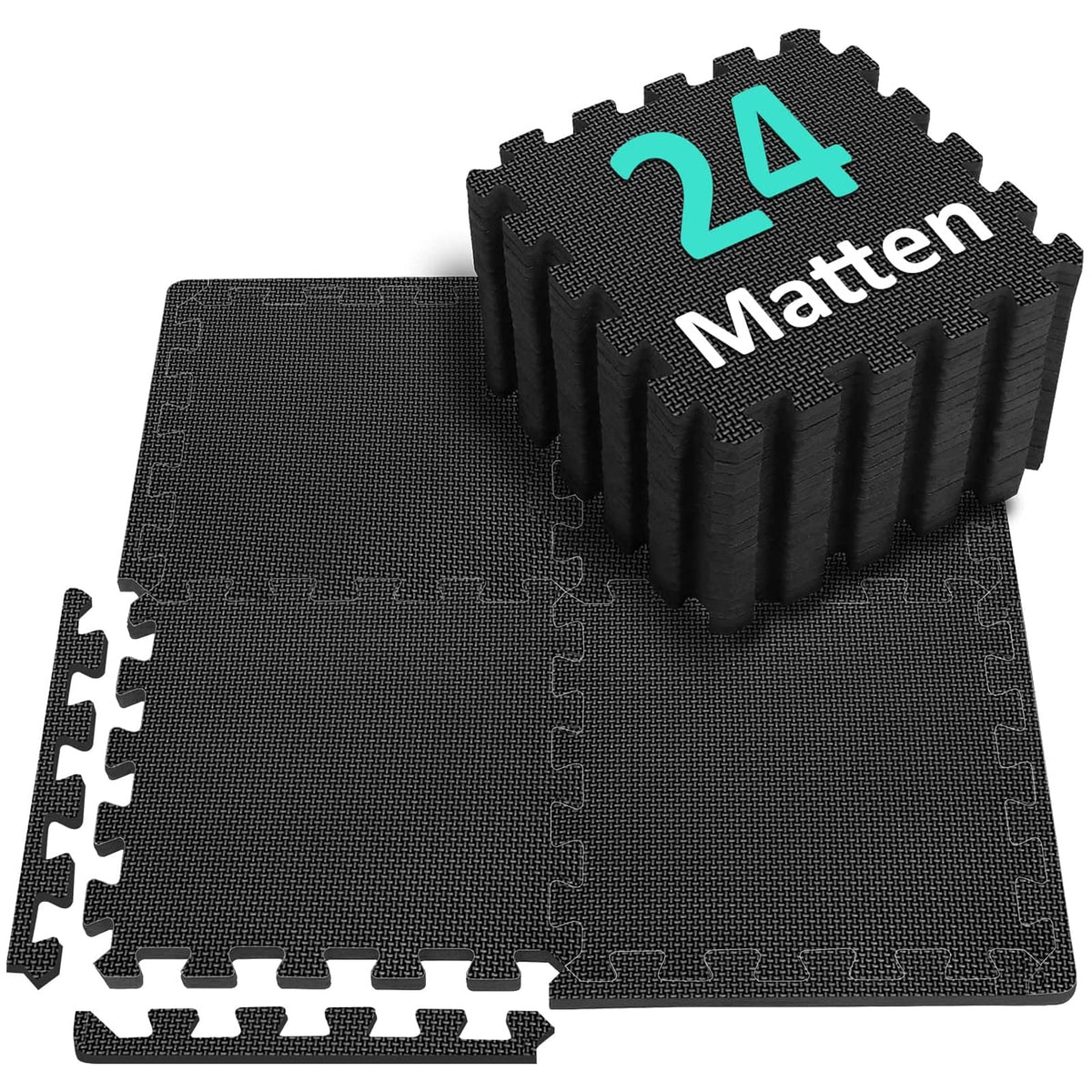 BEAUTYOVO Bodenschutzmatte Set, 24 EVA-Puzzlematten 31x31 cm, schwarz – Steckmatten mit Randstücken