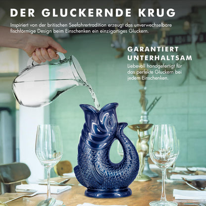 Bubble Jug Wasserkaraffe Keramik in Fischform, 1,5 L, Dunkelblau