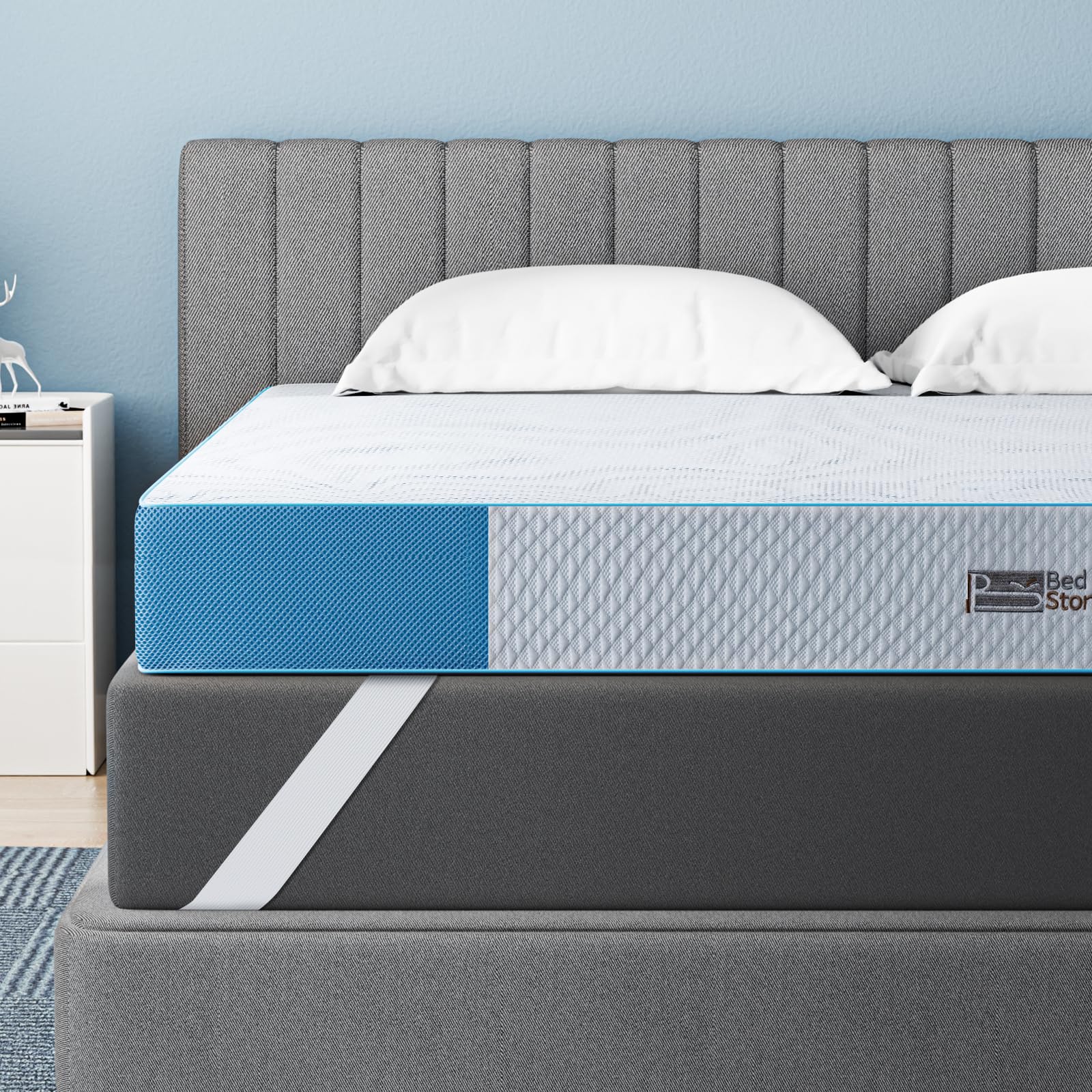 BedStory Harter Gel Kaltschaum Topper H3/H4 - 180x200 cm. Weißer Gel-Schaum. Steigert Matratzenhärte für festen Komfort.