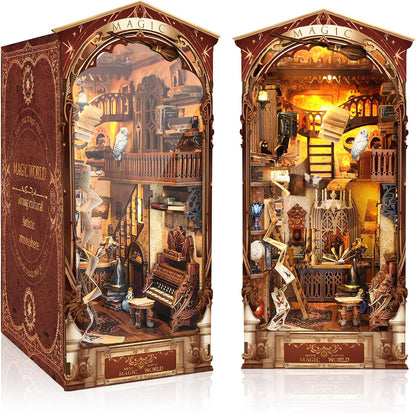 RONSTONE Book Nook Magische Welt DIY Miniaturhaus mit LED-Licht, Bausatz aus Holz mit Staubschutzhülle