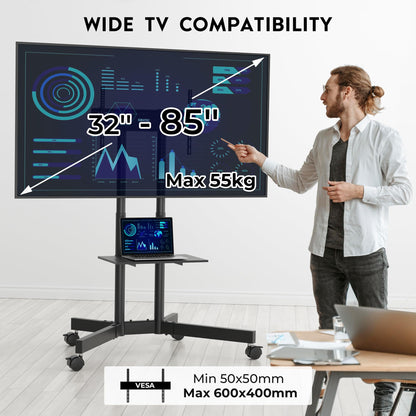 BONTEC TV Ständer rollbar, höhenverstellbar, für 32-85 Zoll bis 55 kg