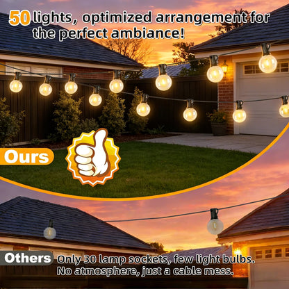 GPATIO LED Lichterkette aussen 30 m mit 50+2 G40 Glühbirnen, IP45