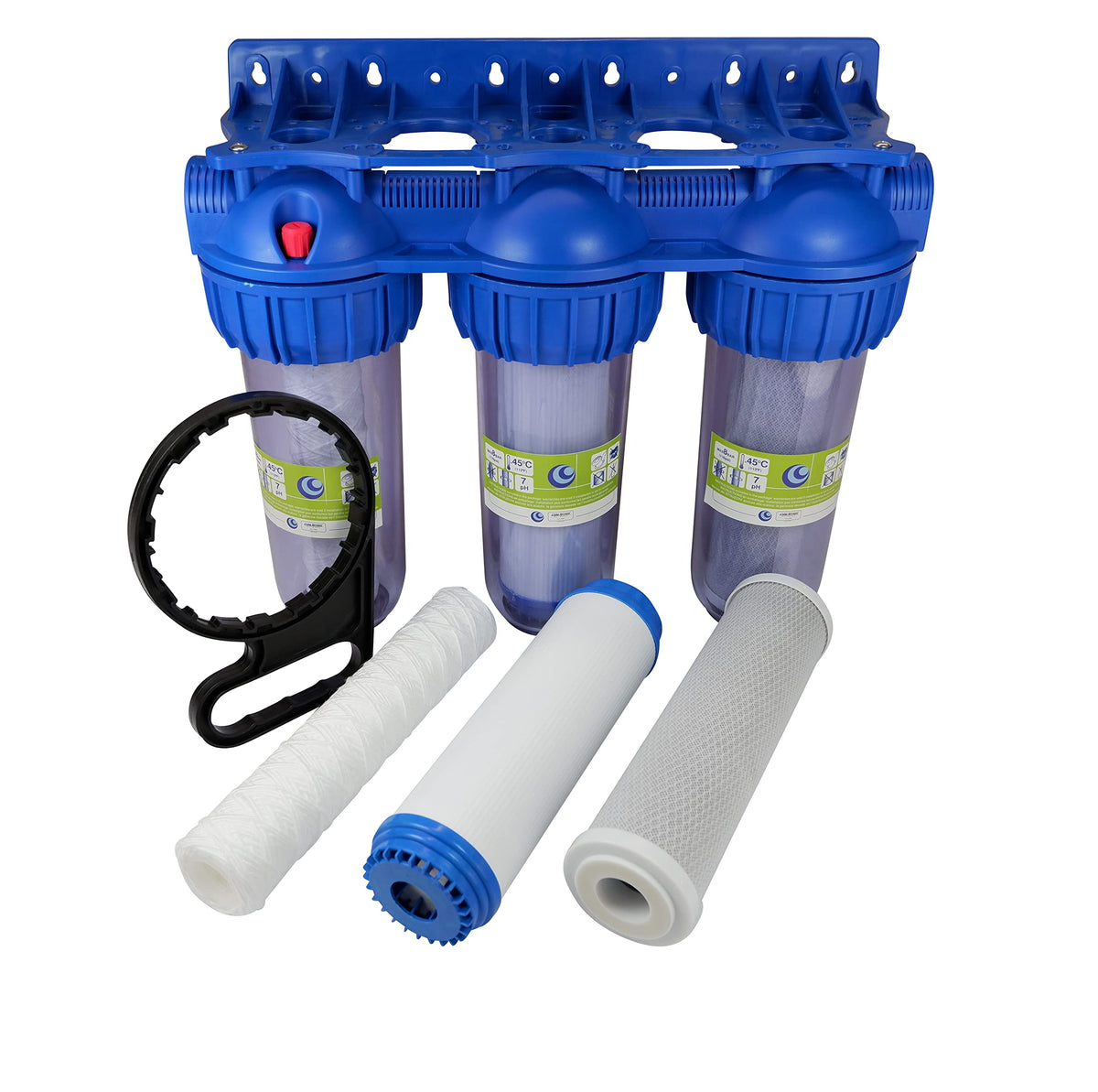 CHM GmbH A-Class 3-stufiges Wasserfiltersystem 3/4 Zoll IG mit drei Filtereinsätzen und Wandbefestigung