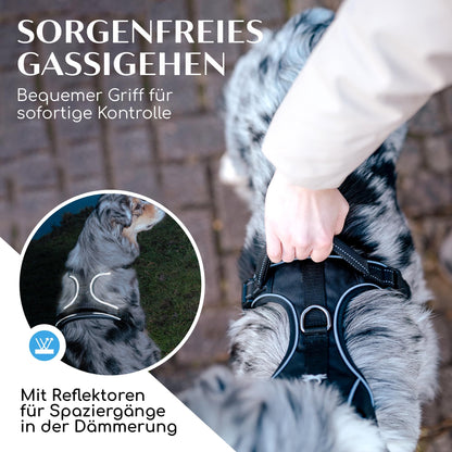 FREUDENTIER Hundegeschirr Clyde Black Edition mit Griff, Schwarz, M