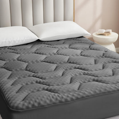 EHEYCIGA Gel Topper 140x200 cm Memory Foam Matratzentopper dunkelgrau, gesteppte Oberfläche, elastische Umrandung