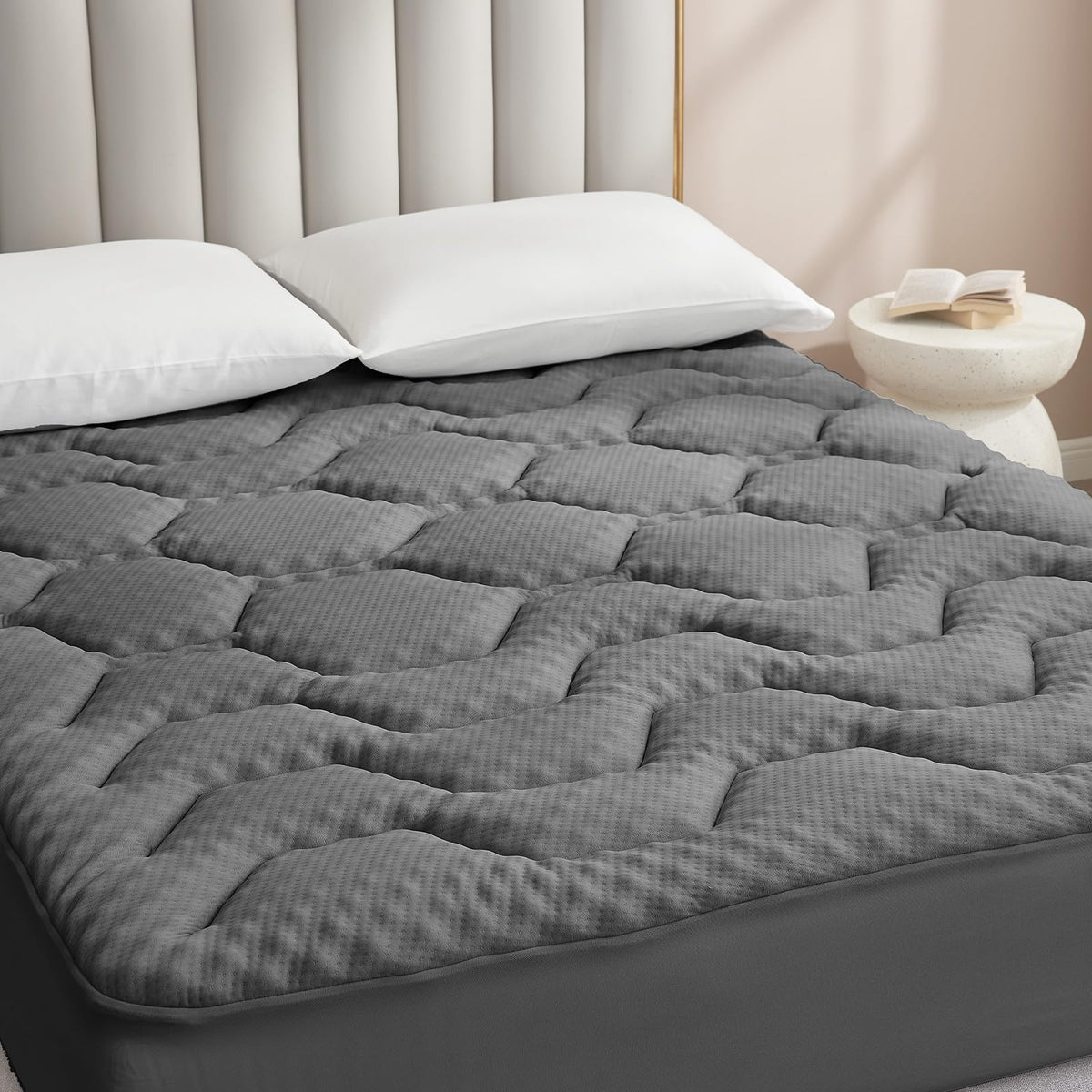 EHEYCIGA Gel Topper 160x200 cm Memory Foam Matratzentopper, Dunkelgrau, gesteppte Oberfläche