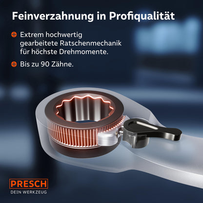 PRESCH Ringratschenschlüssel-Set 12-teilig, 6-19 mm, umschaltbar