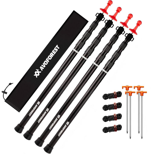 AVOFOREST Aluminium Teleskop Zeltstange – Schwarz. Schwarze Aluminiumstange. Dient als variabel höhenverstellbarer Support für Zelte und Tarps.