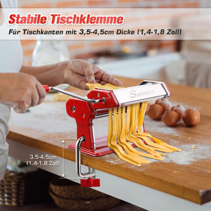 Sailnovo Nudelmaschine Pasta Maker 180, manuell, 9 Stärken, rot