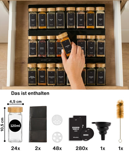 Deco haus Gewürzregal Schublade mit 24 Gewürzgläsern, verstellbar