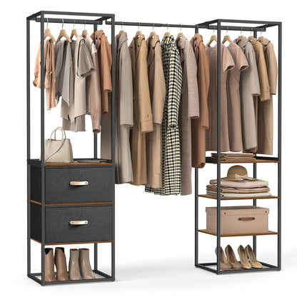 SONGMICS Offener Kleiderschrank RGR003B01 - Vintagebraun. Rechteckiges offenes Regal mit Kleiderstange und Fachböden zur Kleideraufbewahrung.