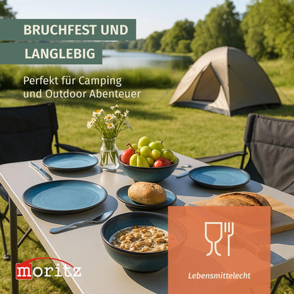 Moritz Camping Geschirrset aus Melamin, 12-teilig, Stone Blue