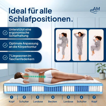 AM Qualitätsmatratzen Deluxe Taschenfederkern Matratze 90x200cm H3