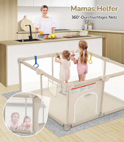 Dripex Laufstall Baby faltbar mit Netz, 124 x 124 cm, Kaffeebraun